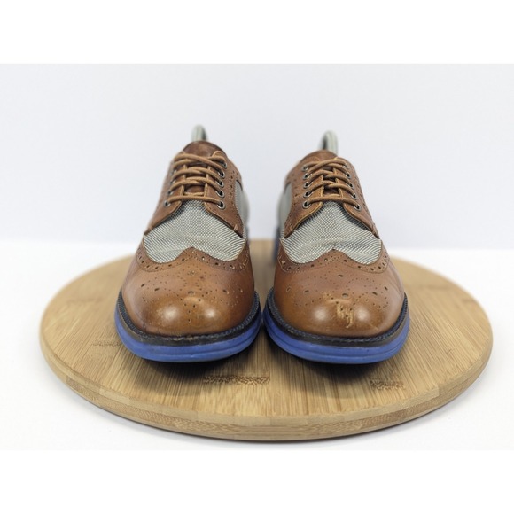 Donald Pliner Dress Sneakers Mens 8 8.5 Wingtip Brown Blue Leather Shoes - Picture 8 of 12